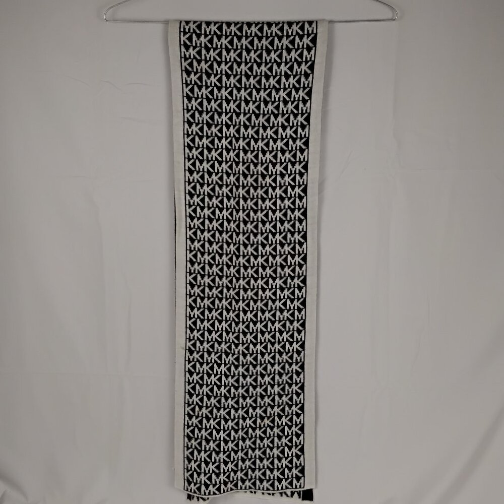 Michael Kors MK Logo Knit Scarf Black White